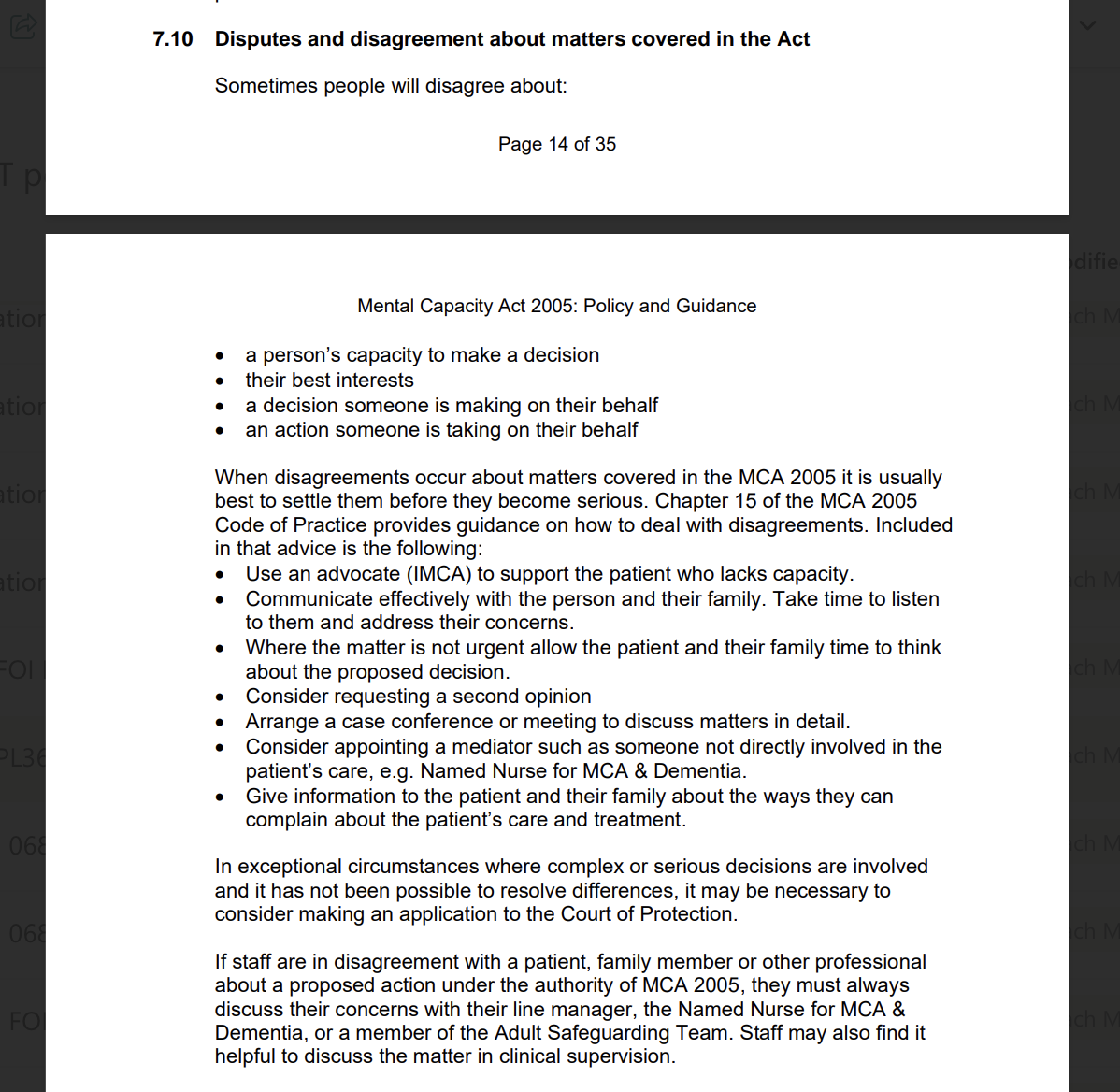 Example policy content on dispute process